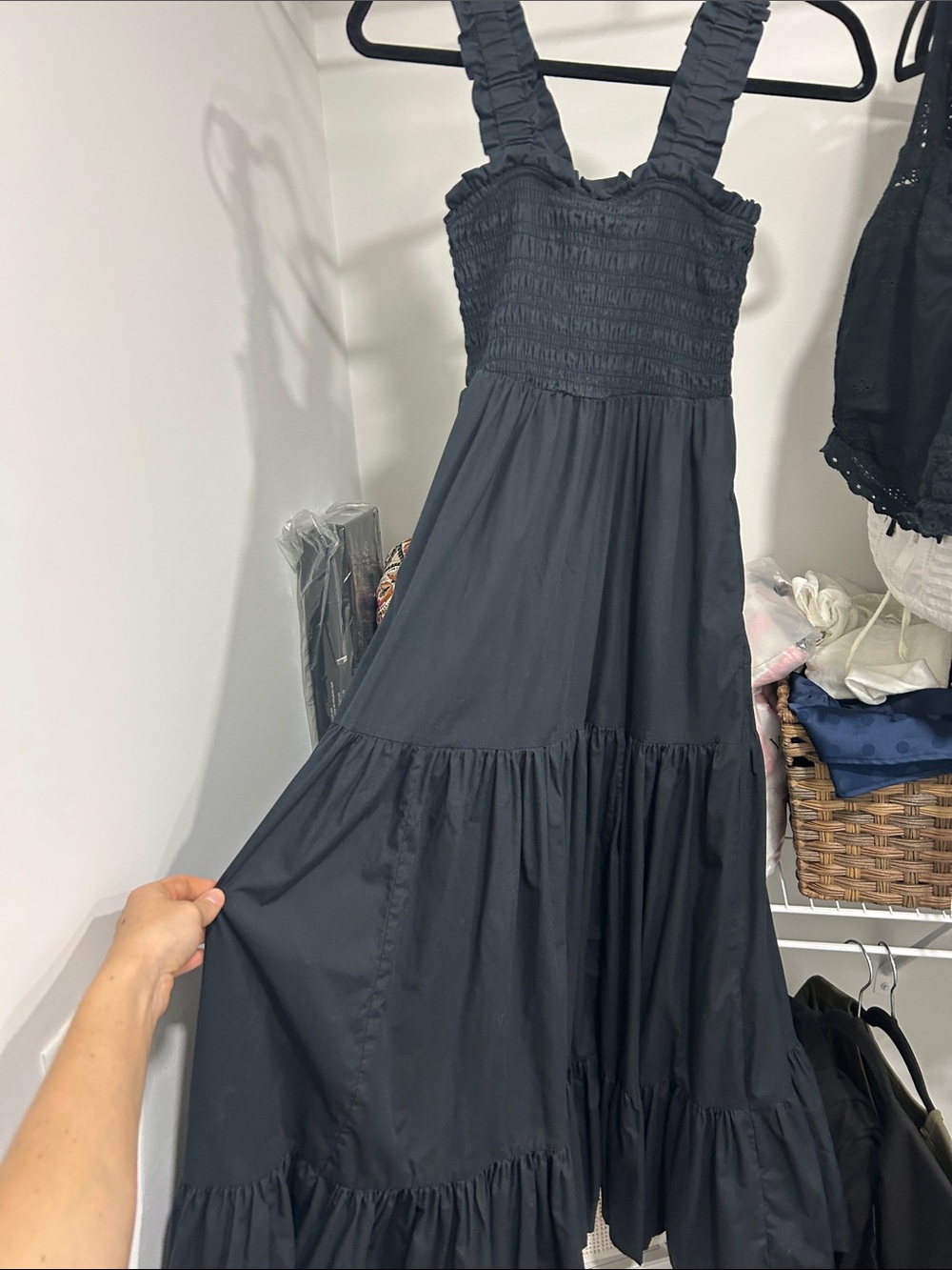 Abercrombie & Fitch Black Smocked Maxi Dress with Ruffled Straps